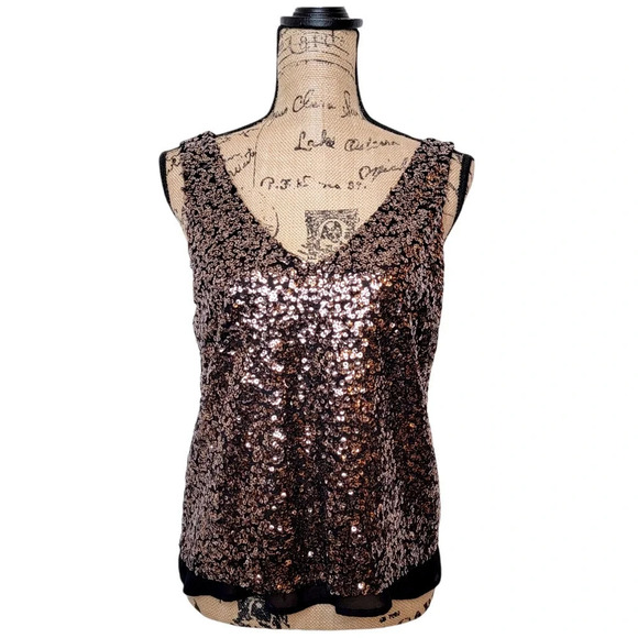 ONE LOVE CLOTHING Women's Regular Bronze Sequin Chiffon Dressy Tank Size Small - Picture 1 of 14